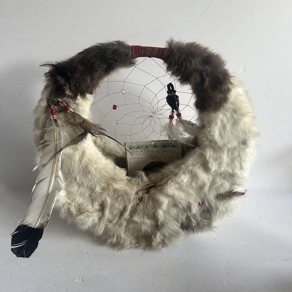 Vintage Native American Dream‎ Catcher Basket With Feathers & Stones 1995 14